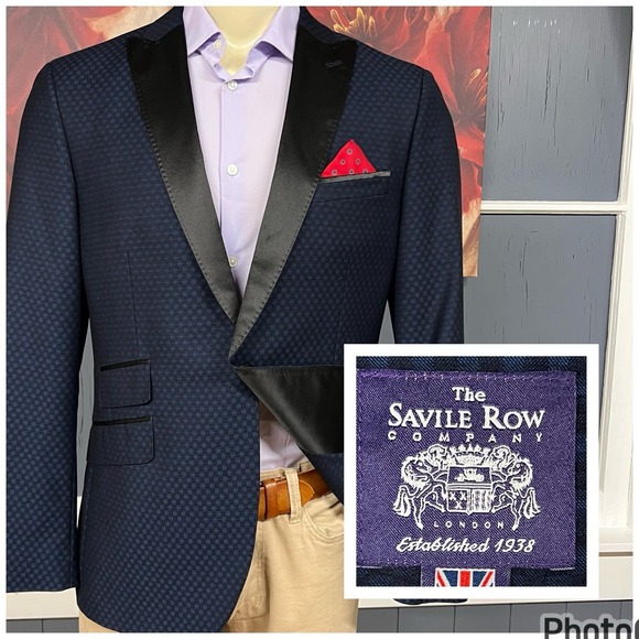 The Savile Row Co. Dinner Jacket Tuxedo Mens 42R Polyester Rayon Navy/Black